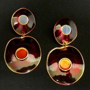 Vintage Drop Earrings - Enamel on Metal